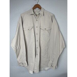 Vtg Eddie Bauer Shirt Mens Beige Tan Elkhorn Canvas Twill Button Up Sz XXL 2XL